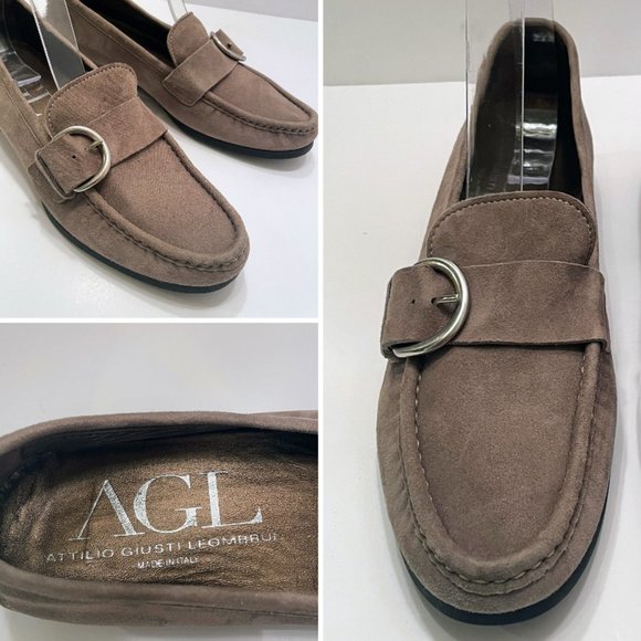 AGL Attilio Giusti Leombruni Gray Suede Butckle Strap Loafers Size: 38 - Picture 1 of 10